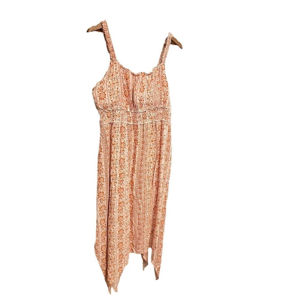 No Boundries Womens Sundress Sz XXXL (21) W Pads Peach Floral Asymmetrical Hem